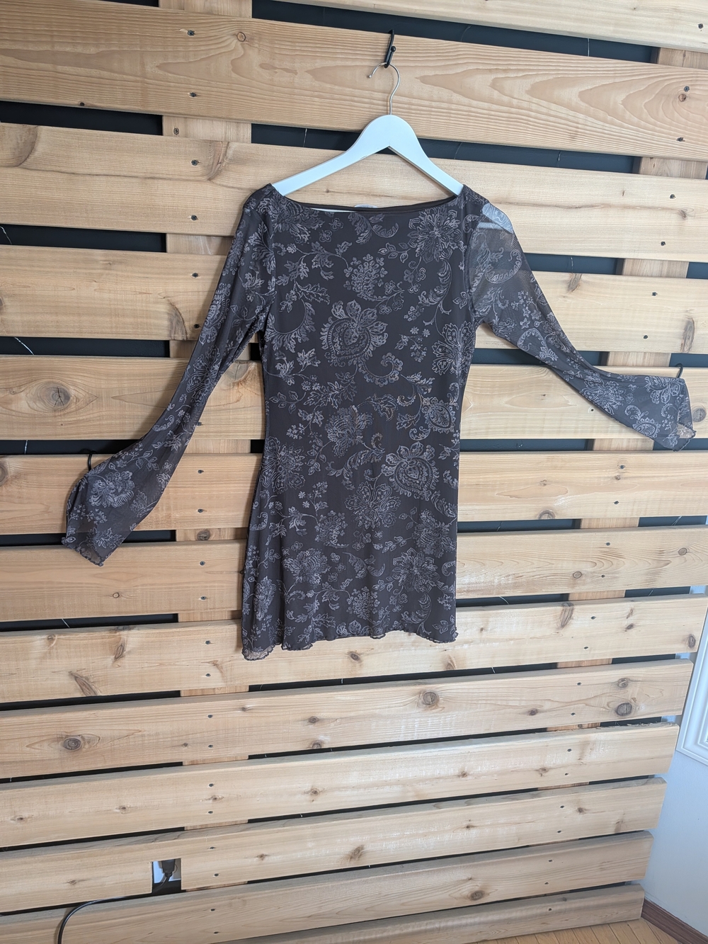 Ardene Brown Floral Lace-Detail Mini Dress